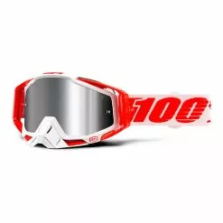 100 Percent Maschera 100% Racecraft Plus Bianco Rosso Lente A Specchio Grigio